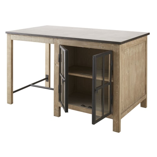 Islote central de cocina con 2 puertas acristaladas de pino reciclado