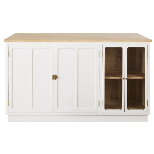 Islote central de cocina con 4 puertas de mango macizo y metal blancos