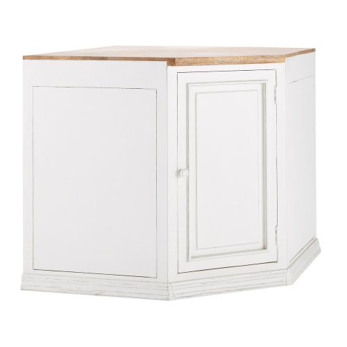 Ivory corner kitchen base unit with 1 glass door handle on left