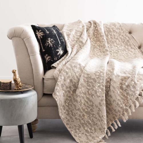 Jacquard woven cotton throw with fringe 130x170cm TAKHLI Maisons du Monde