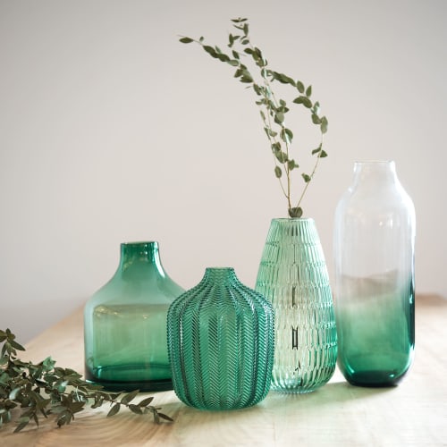 2 Vasen Caja de madera con jarrones de cristal verde HEITMANN DECO verde 