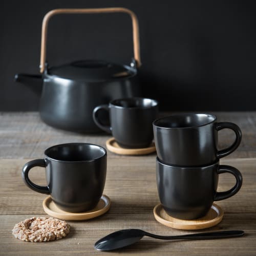 color negro PLATINUX Juego de 6 tazas de café Sweet Home con asa y platillo ancho 