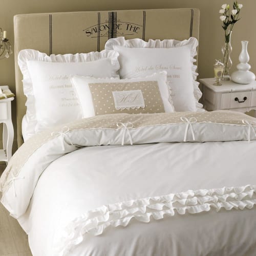 Juego de cama 220 x 240 cm de algodón blanco Sans Souci Juego de cama 220 x 240 cm de algodón blanco SANS SOUCI
