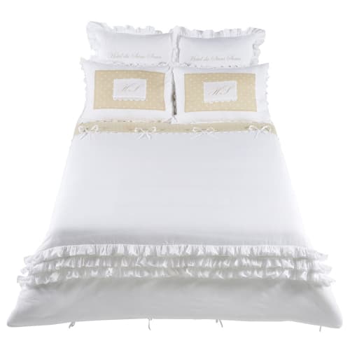 Juego de cama 220 x 240 cm de algodón blanco Sans Souci Juego de cama 220 x 240 cm de algodón blanco SANS SOUCI