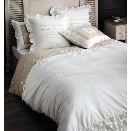 Juego de cama 220 x 240 cm de algodón blanco Sans Souci Juego de cama 220 x 240 cm de algodón blanco SANS SOUCI