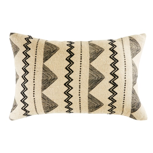 Jute and Cotton Cushion with Black Graphic Motifs 35x55 | Maisons du Monde