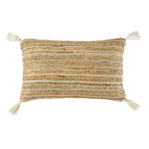 Jute Cushion with Multicoloured Cotton Stripes 30x50 Baya Maisons du