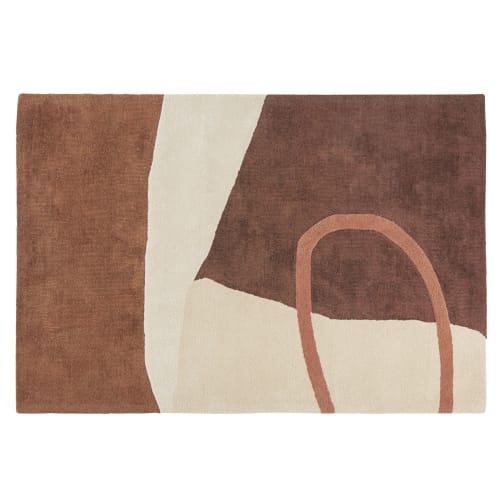 Juten en wollen tapijt met terracotta, roze en beige motieven 140 x 200 cm