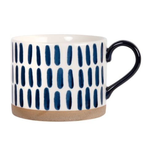Tischkultur Tassen und Becher | Kaffeebecher aus weißer Fayence mit blauem Strichmotiv - AA74197