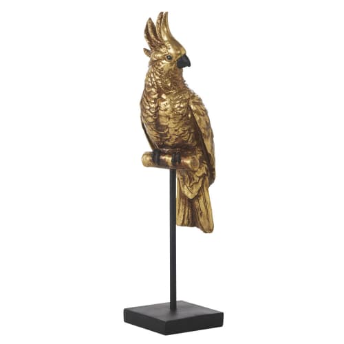 Dekoration Figuren und Statuen | Kakadu, auf schwarzem Metallsockel, goldfarben, H45cm - CQ57147