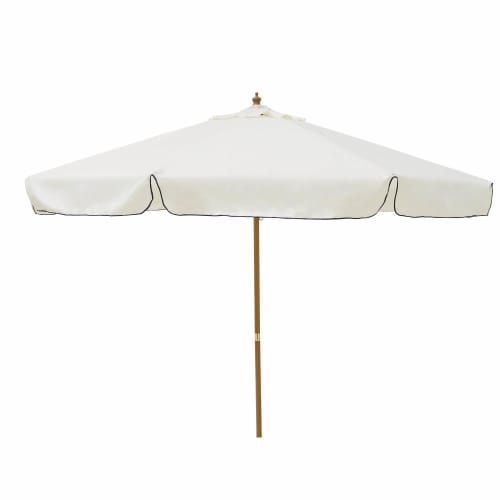 wraak Werkelijk strand Kantelbare parasol uit aluminium met houteffect, voet en ecru stof 300 x 300  cm PALMARIS | Maisons du Monde