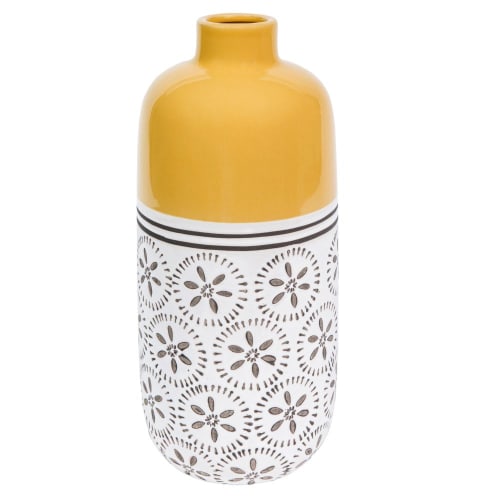 Dekoration Vasen | Keramikvase gelb mit Motiven H30 - LF98670