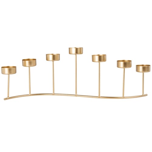 Dekoration Deko für den Festtagstisch | Kerzenhalter mit 7 Windlichtern aus Metall, goldfarben - EJ22900