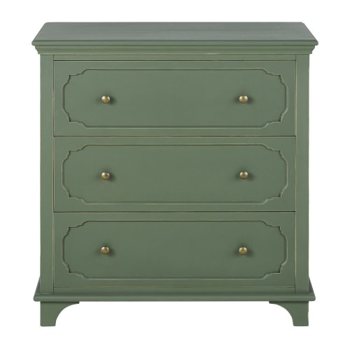Khaki green chest of drawers with 3 drawers