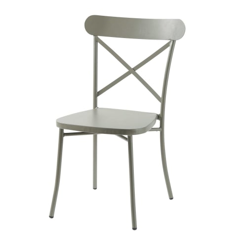 Khaki Green Metal Bistro Style Garden Chair Tradition