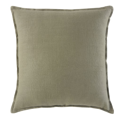 Khaki Washed Linen Cushion 60x60 | Maisons du Monde