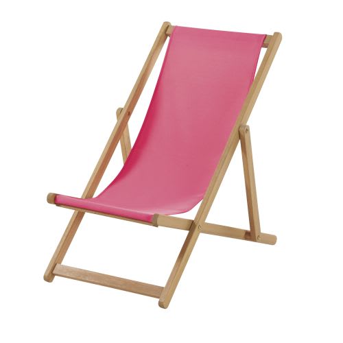 Kinderliegestuhl aus Akazienholz mit rosafarbenem Textilbezug Fun