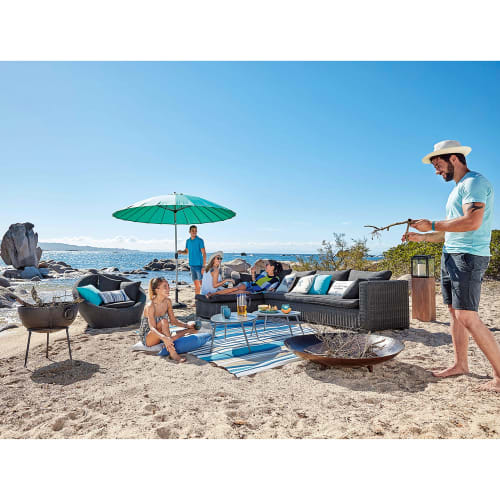 Kippbarer Sonnenschirm aus Aluminium mit lagunenblauem Stoff 3 x 3 m