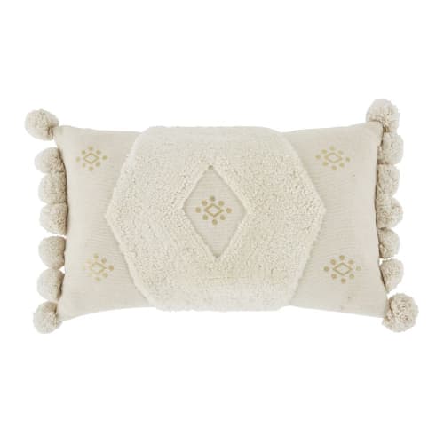 Textil Kissen und Kissenbezüge | Kissen aus gewebter Baumwolle mit Quasten, beige und gold, 30x50cm - LF72358