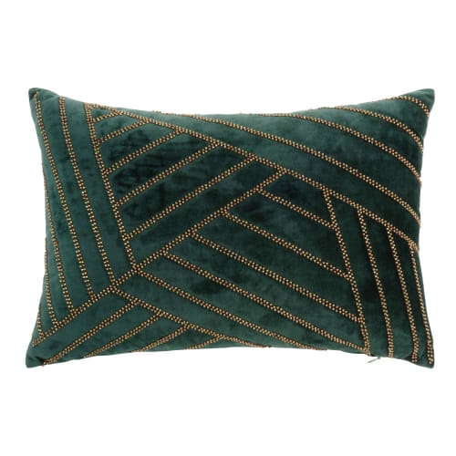 Textil Kissen und Kissenbezüge | Kissen aus grünem Samt mit goldenen Perlen, 30x45cm - LK08023