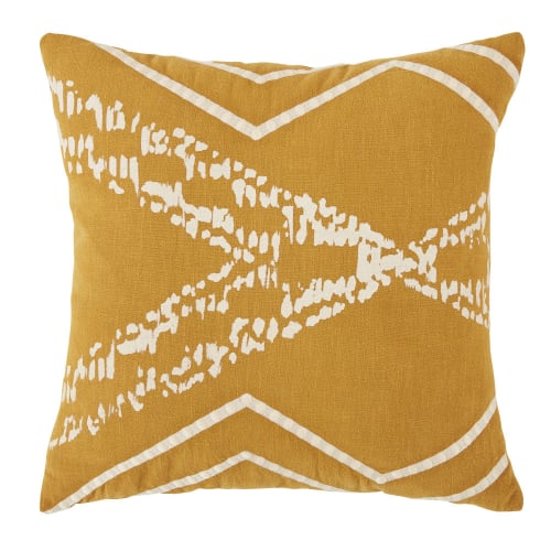 Textil Kissen und Kissenbezüge | Kissen aus Ramie und Baumwolle mit Tie-Dye-Motiv, gelb und weiß, 45x45cm - GZ33796