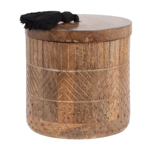 Dekoration Schmuckkästchen und Aufbewahrungskisten | Kiste aus Mangoholz, mit schwarzem Pompon - NG73441