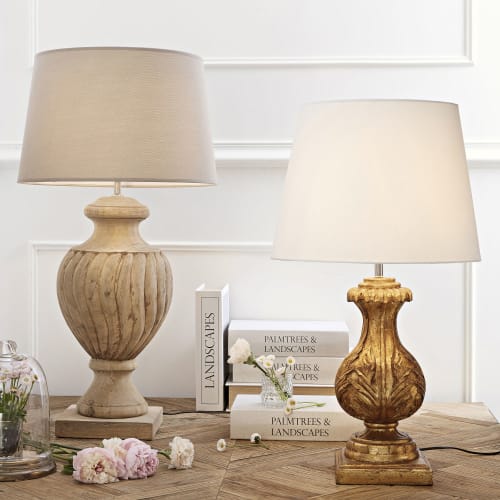 Business Lampen und dekorationsgegenstände | Klassische verzierte Lampe, goldfarben gealtert, mit weißem Baumwolle - OD73418