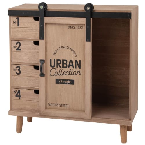 Kleines Aufbewahrungsmöbel mit 1 Tür und 4 Schubladen, bedruckt WOBURN