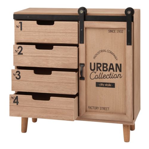 Kleines Aufbewahrungsmöbel mit 1 Tür und 4 Schubladen, bedruckt Woburn