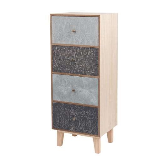 Kleines Aufbewahrungsmöbel mit 4 Schubladen mit eingravierten Motiven