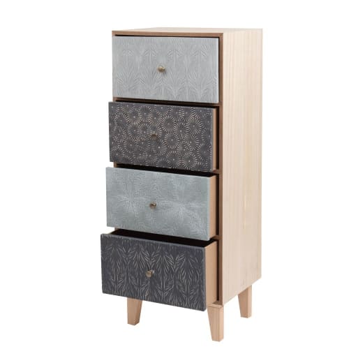 Kleines Aufbewahrungsmöbel mit 4 Schubladen mit eingravierten Motiven