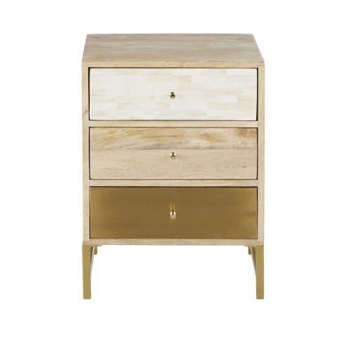Möbel Kleinmöbel | Kleinmöbel mit 3 Schubladen, braun, weiß und goldfarben - EK15200