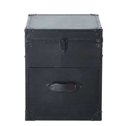 Möbel Aufbewahrungsboxen und Truhen | Koffer aus Ziegenleder, schwarz - PB26812
