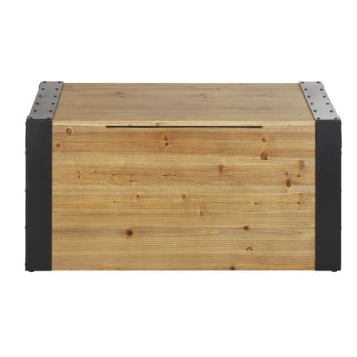 Möbel Aufbewahrungsboxen und Truhen | Koffertruhe aus Tannenholz und schwarzem Metall - VG94435