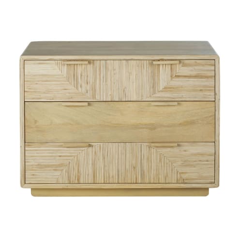 Möbel Kommoden | Kommode mit 3 Schubladen, Intarsien aus beigem Rattan - HA12514