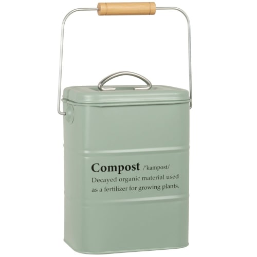 Kompostbehälter aus Metall und Bambus in Grün
