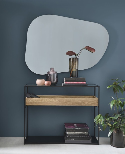 Möbel Konsolen- und Wandtische | Konsole aus schwarzem Metall und Sicherheitsglas - IZ31694