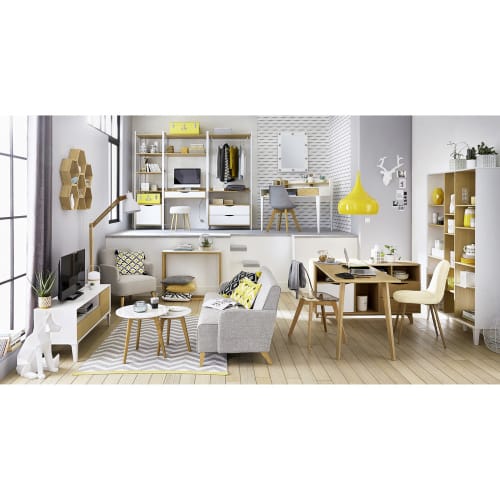 Möbel Konsolen- und Wandtische | Konsole aus weißem Marmor und massiver Eiche - YT09306