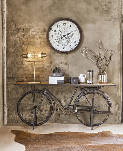 Möbel Konsolen- und Wandtische | Konsole Fahrrad im Industrie-Stil aus Mangoholz und schwarzem Metall - AL45684