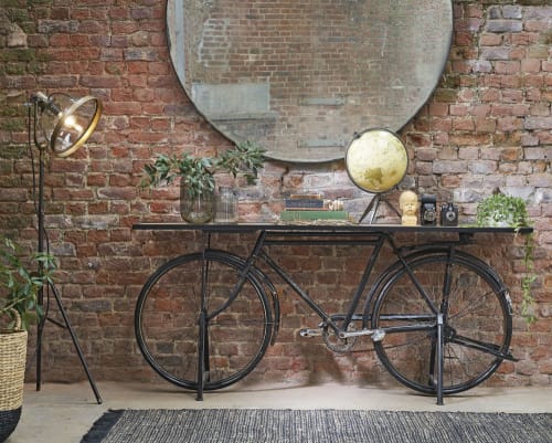 Möbel Konsolen- und Wandtische | Konsole Fahrrad im Industrie-Stil aus Mangoholz und schwarzem Metall - AL45684