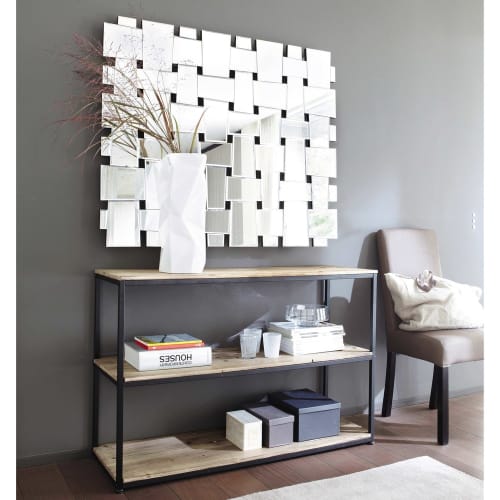 Möbel Konsolen- und Wandtische | Konsole im Industrial-Stil aus massivem Tannenholz und schwarzem Metall - TX51562