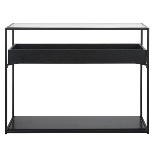Möbel Konsolen- und Wandtische | Konsole mit 2 Ablageböden aus Glas und schwarzem Metall - ZY30133