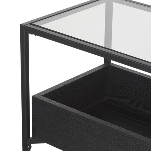Möbel Konsolen- und Wandtische | Konsole mit 2 Ablageböden aus Glas und schwarzem Metall - ZY30133