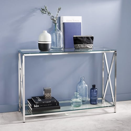 Möbel Konsolen- und Wandtische | Konsolentisch Stahl und Glas, B 119 cm, verchromt Helsinki - PX05519