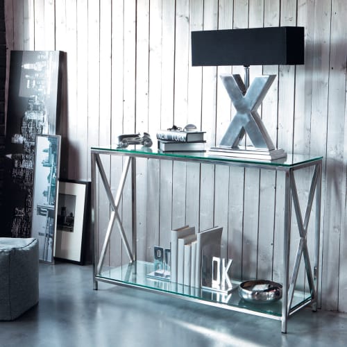 Möbel Konsolen- und Wandtische | Konsolentisch Stahl und Glas, B 119 cm, verchromt Helsinki - PX05519