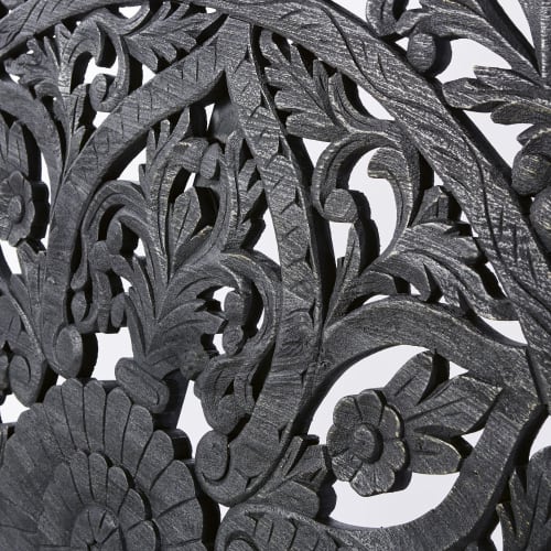 Kopfteil 160 aus massivem geschnitztem Mangoholz, schwarz Kerala