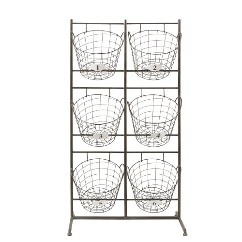 Korbregal aus schwarzem Metall mit 6 herausnehmbaren Körben Pilat