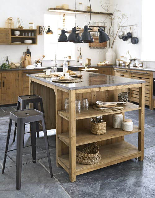 Kücheninsel mit 2 Türen und 2 Schubladen aus recyceltem Kiefernholz in