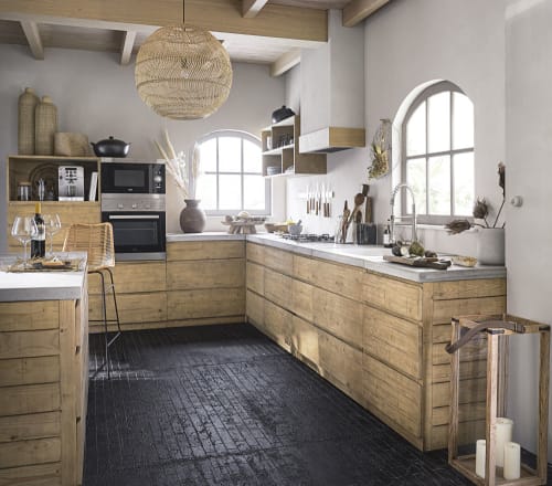 Kücheninsel mit 6 Schubladen aus Fichtenholz und Beton Milos | Maisons