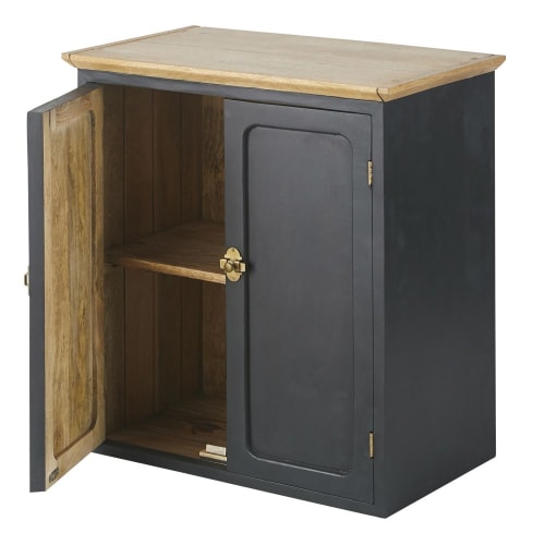 Küchenoberschrank mit 2 Türen aus massivem Mangoholz, schiefergrau B60